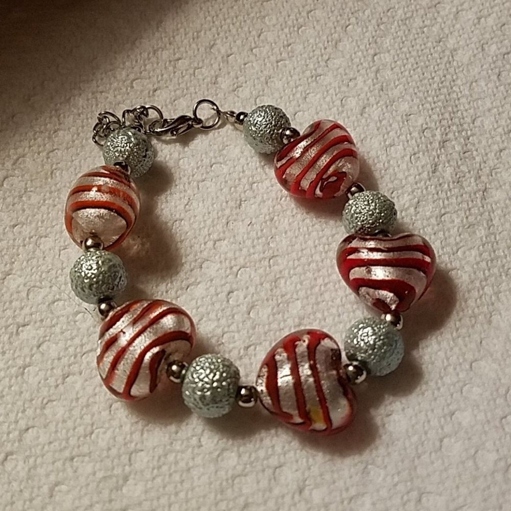 Red Heart Silver Tone Accent 8" Bracelet